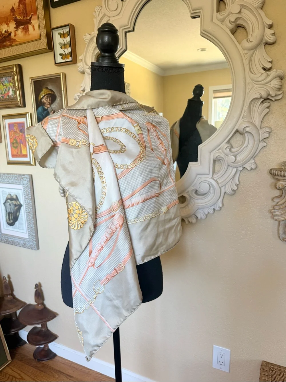 Nordstrom’s made in Italy, silk scarf horse bit chain